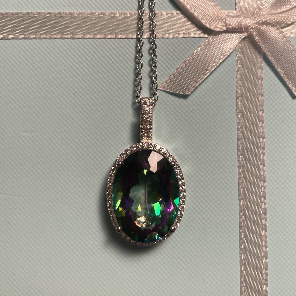 NWT: Mystic Topaz and White Topaz Statement Necklace